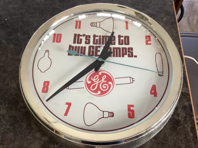 Vintage GE General Electric Lamps Advertisement Industrial wall clock 14in Mazda