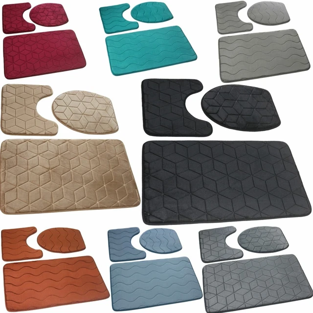 3 Tlg. Set Badematte Badteppich Badvorleger Grau Schwarz Braun Beige Blau Turkis