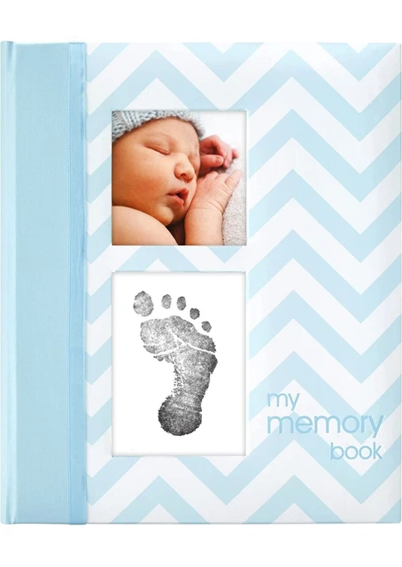 First 5 Years Chevron Baby Memory Book with Clean-Touch Baby Safe Ink Pad Blue