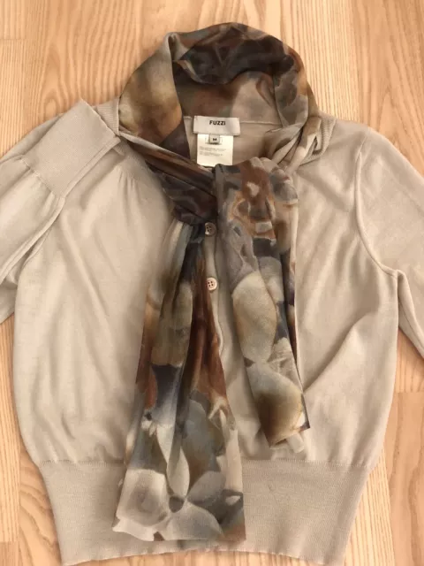 Fuzzi Attached Scarf Tan Cardigan Size M