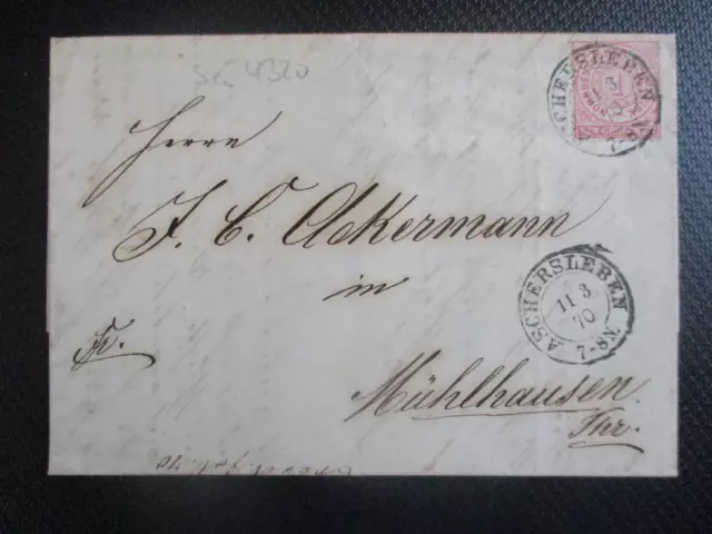 (X3468) NDP - Faltbrief ASCHERSLEBEN - Mühlhausen in Thüringen 1870