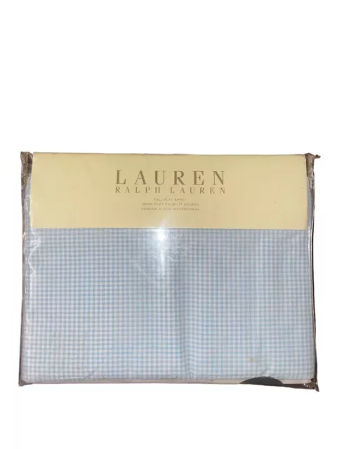 Ralph Lauren FULL Flat Sheet Blue and White Gingham RARE