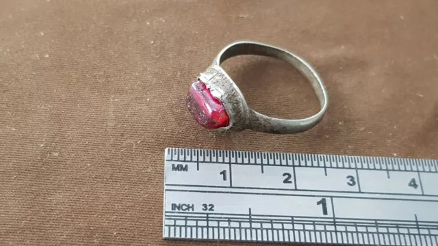 VR & unique Stunning Roman silver & red glass bead. A must read description L129 3