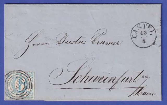 Thurn und Taxis 6 Kr Mi.-Nr. 43 I A mit Nummern-O 103 CASTEL auf Brief