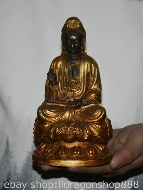 7.2" Old Chinese Copper Gilt Buddhism Kwan-yin Guan Yin Goddess Statue