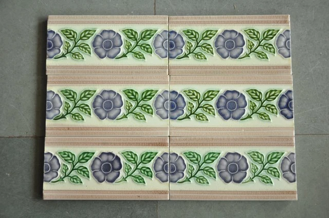 6 Pc Vintage Small Majolica Decorative Art Nouveau Architecture Tiles,Japan