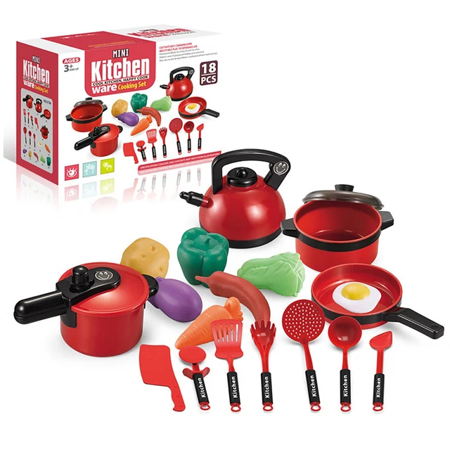18 PCS Pretend Play Kitchen Accessories Kids Kitchen Toys with Play Pots Pans