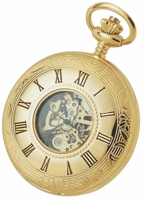 Woodford Double Half Hunter Skeleton Spring Wound Pocket Watch - Gold