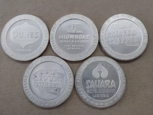 5 1967 5 Dollar Sterling Silver Gaming token Las Vegas from Different Casinos