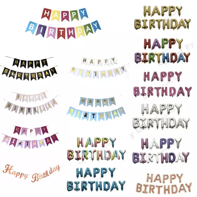 Happy Birthday Balloons Set Bunting Banner Garland Party Decoration Girls Boys