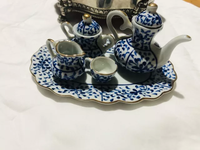 Vintage blue white miniature tea set delft style