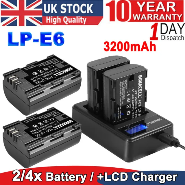 2x 3200mAh LP-E6 Battery /Charger for Canon EOS 5D Mark II III 6D 7D 60D 70D 80D