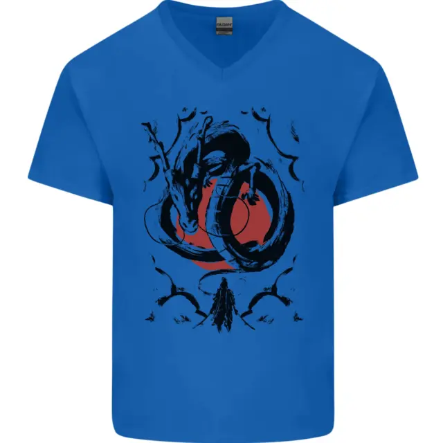 T-shirt da uomo Samurai Warrior Dragon & Sun Fantasy MMA scollo a V cotone 3