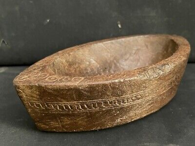 Antique Old Rich Patina Hand Carved Wooden Opium Mortar / Kharal / Bowl