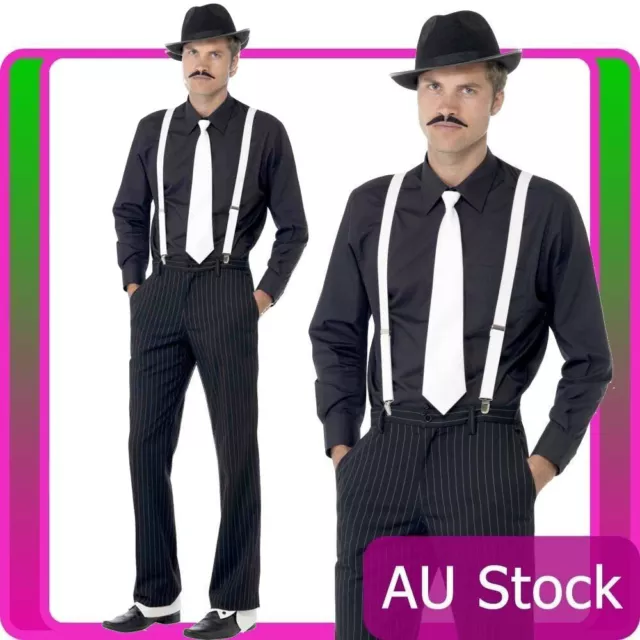 20's Gangster Instant Kit 1920s Mens 20s Costume Hat Tie Spats Braces Moustache