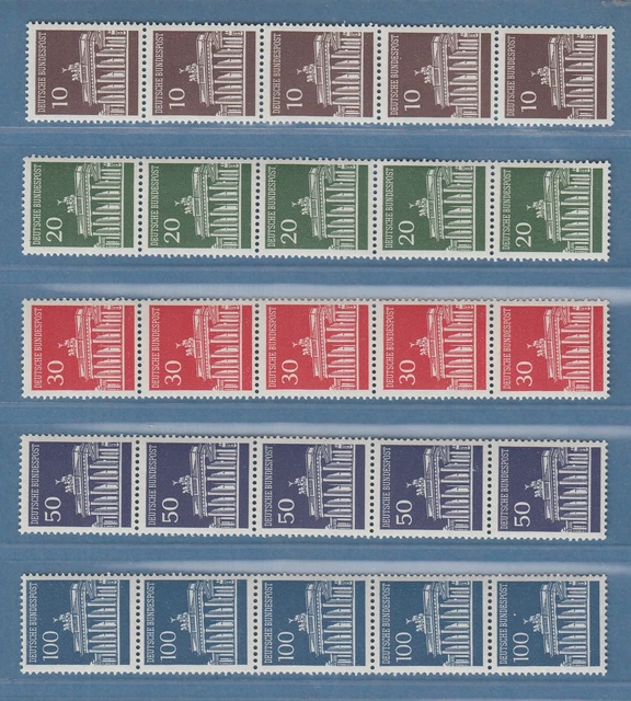 Bund 1966 Brandenburger Tor 5er-Streifen aus Rolle  kpl. Satz **