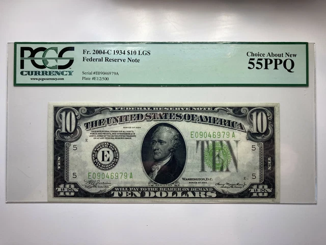 1934 $10 Federal Reserve Note Light Green Seal LGS Richmond PCGS 55 PPQ 2004-C 