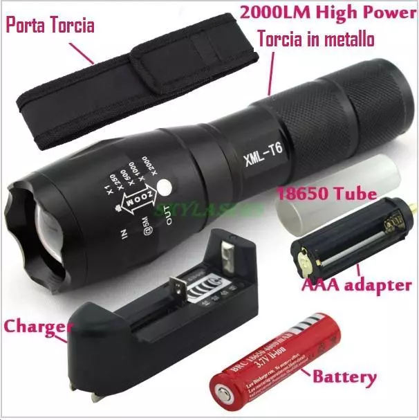 AloneFire CREE XML-T6 LED Tactical Flashlight Charging Kit Lithium Battery & Bag