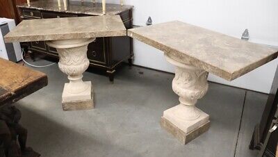 Fine Pair Italian Neoclassical Style Faux Marble Urn Console Tables