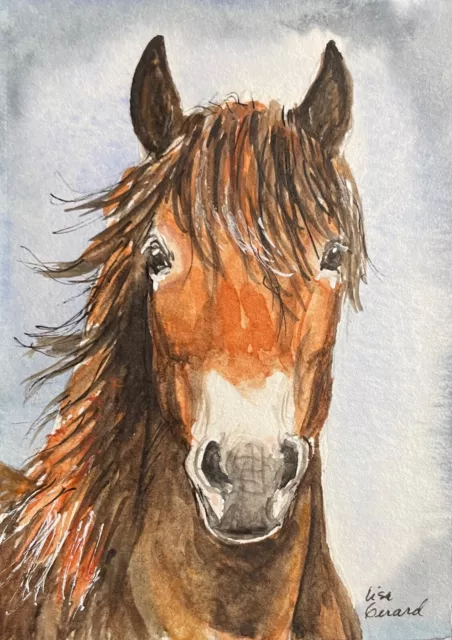 ACEO original watercolor painting.  Fjord pony.  3.5 by 2.5 inches