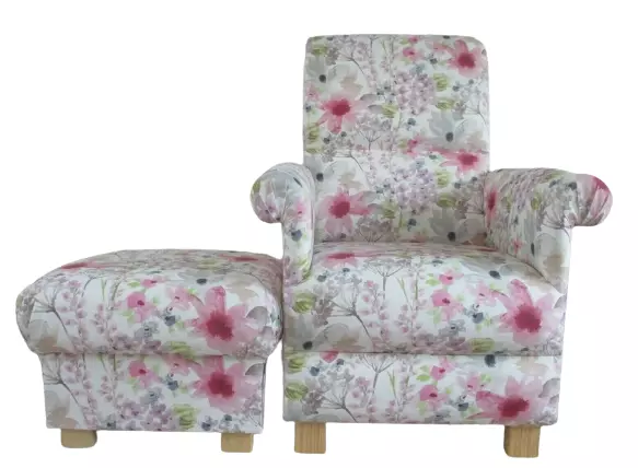 Fryetts Felicity Fabric Armchair & Footstool Pink Floral Chair Accent Lilac