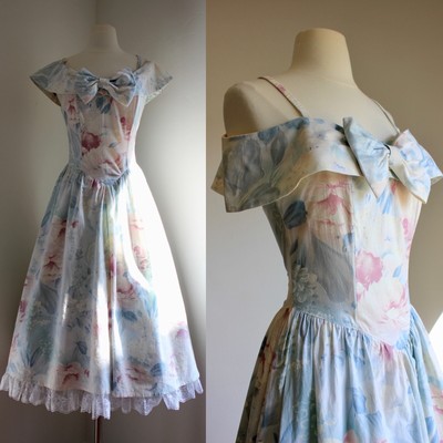 vintage jessica mcclintock gunne sax style dress cotton floral corset 80s dress