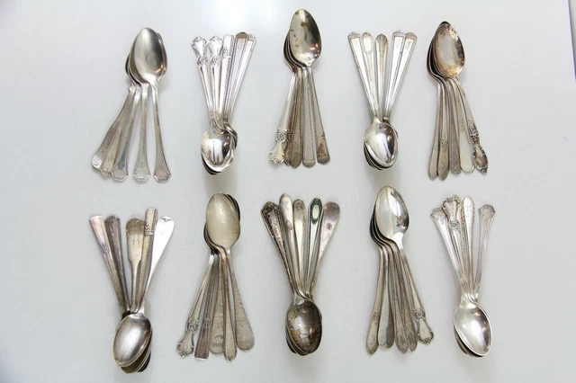 50x TEA SPOONS FLATWARE SILVERPLATE LOT VINTAGE CRAFT REUSE REPURPOSE
