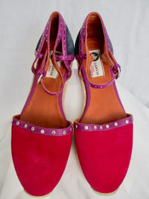 Lanvin Fuchsia & Black Suede Studded Espadrilles (Pre-owned)  Size 39 EU/ 9 US