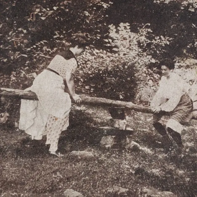 Girls Riding Teeter Totter Stereoview c1912 Woman See Saw Ladies Playing B1245