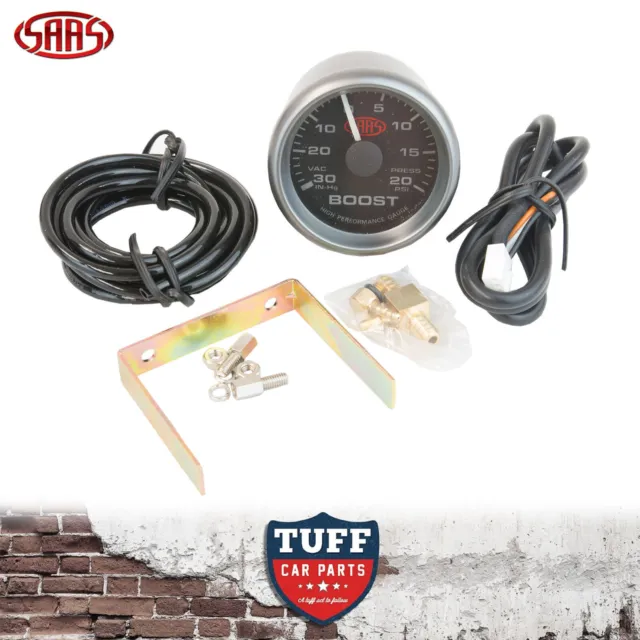 SAAS Turbo Boost Vacuum Gauge Black Face Dial 52mm Multi Colour + Fitting Kit