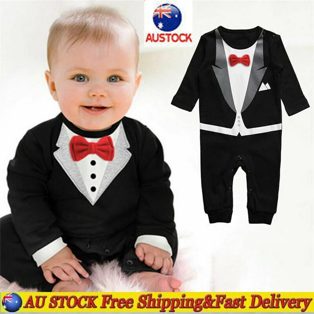 Toddler Baby Boys Formal Tuxedo Gentleman Romper Wedding Jumpsuit Outfit Sets