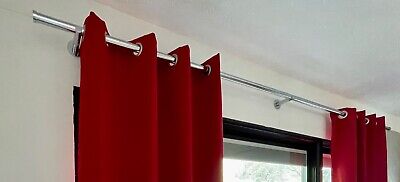 Chrome grommet curtain drapery rod hanging brackets 1.125" dia x 114.25" 