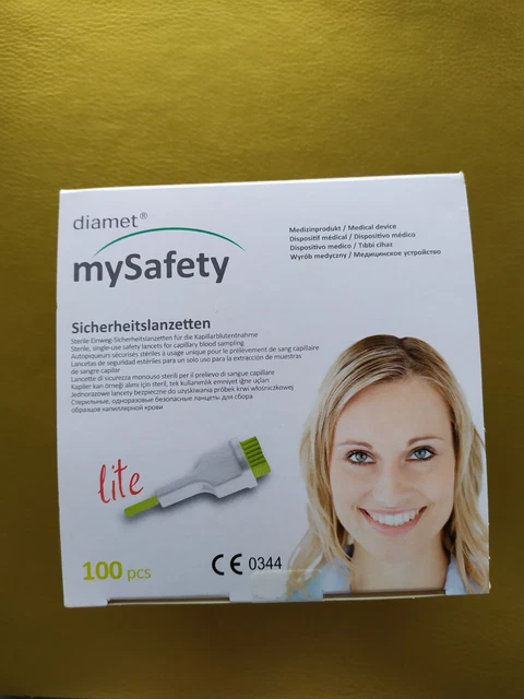 mySafety Sicherheitslanzetten von diamet,100Stück, Blutzucker - Lanzetten,neu