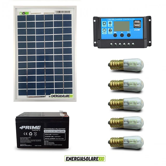 Kit panneau solaire votif 20W 12V 5 ampoules LED Lumière en permanence