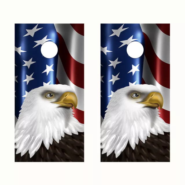 Cornhole Wraps - American Flag with Bald Eagle - Two Cornhole Decal Vinyl Sheets