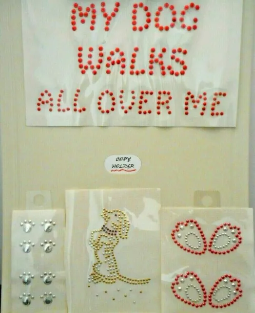 Lot of 4 My Dog Walks All Over Me + Dog Rhinestone Iron-On Hot-Fix Transfers #23