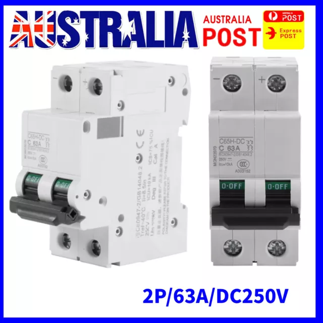 2 Pole 63A 250V Miniature Circuit Breaker 2P Electric Solar Air Switch C65H-DC