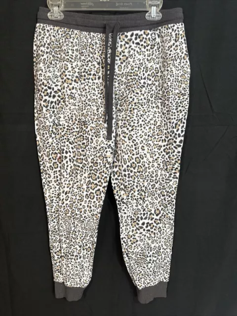 Women's Tan Black Gray Cheetah Animal Print Sleep Jogger Lounge Pants Size M