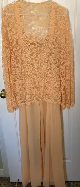 Women’s XL Maxi Peach Mother Of Bride Or Groom Formal Wedding Gown Lace Jacket 2
