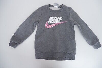 Nike Girls Jumper Sweatshirt Age 6-7 Yrs Grey Logo Print Long Sleeve