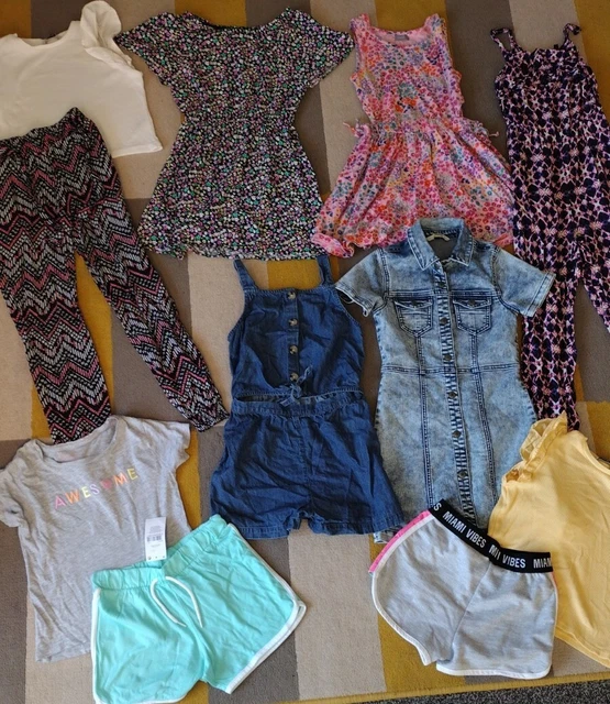 Girls age 7-8 years summer bundle jumpsuit, 3 dresses,playsuit,3 tops,2 shorts
