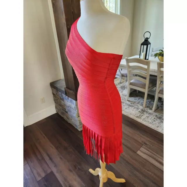 NWOT Herve Leger by Max Azria Renee Coral Poppy Red Dress Size Small $1590 2
