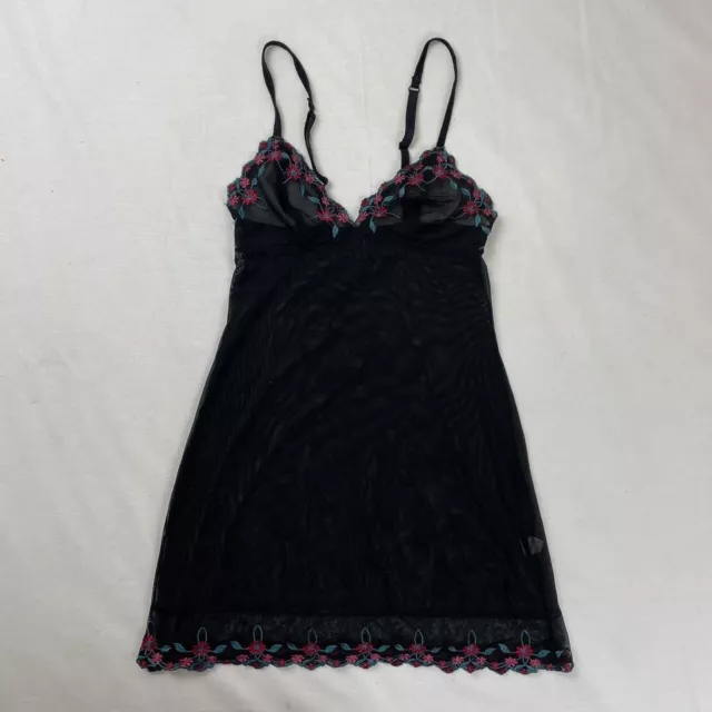 Y2k Knickerbox black and red floral embroidered sheer mesh babydoll dress