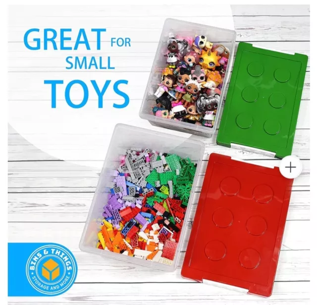 Lego Bins & Toy Organizer Set Of 2 Large And Small Brick Shaped Storage. 2