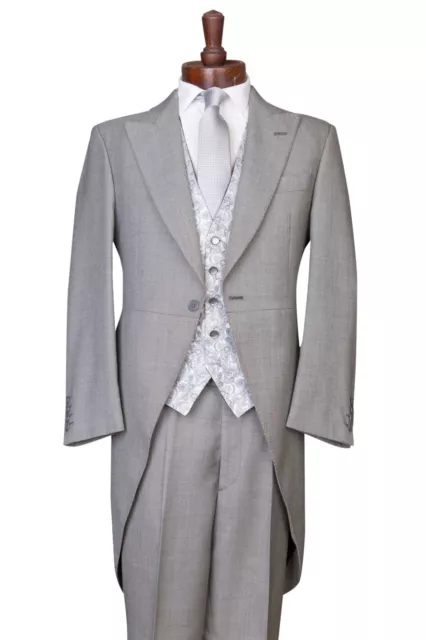 Grey 3 Piece Tailcoat Suit Wedding Tails Morning Suit Jacket, Trouser, Waistcoat