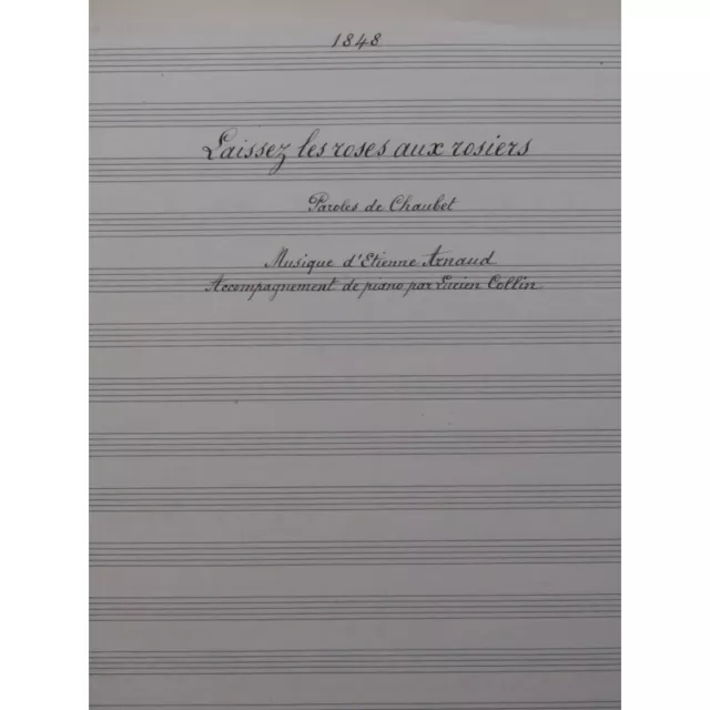 ARNAUD Etienne Laissez les Roses aux Rosiers Manuscrit Chant Piano 1917