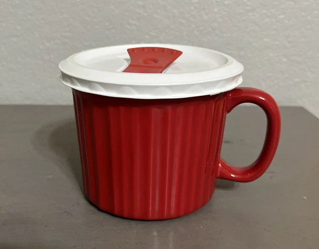 Corning Ware Colours Red Stoneware 20 oz Meal Soup Mug Vented Steam Lid