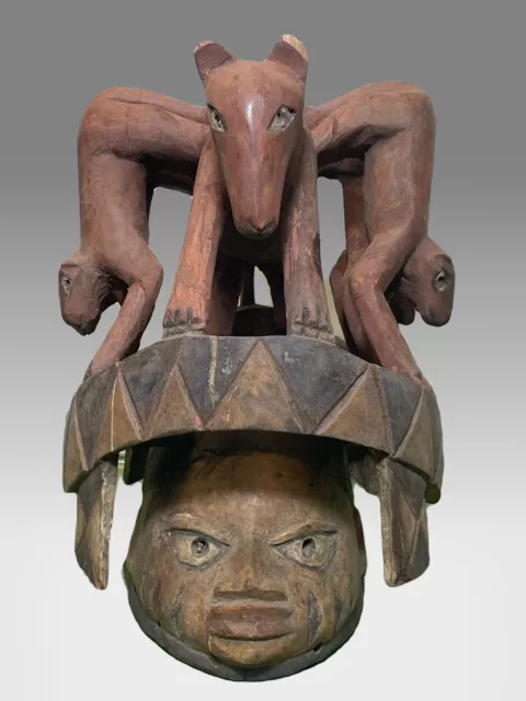 VTG Yoruba Gelede Helmet Mask Carved Wood Nigeria African