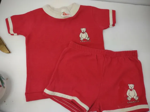 Vintage Cornell University 2t Toddler Short Set Outfit Shirt Pants Red Bear Kids