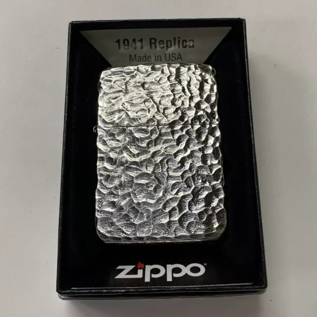 Zippo 1941 Replica 5 Sided Processing Hammer Tone Silver Lighter Original Case J
